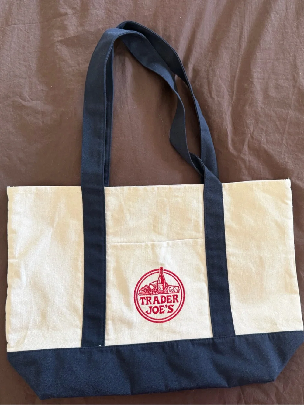 Trader Joe's Cream and Black Canvas Tote Bag